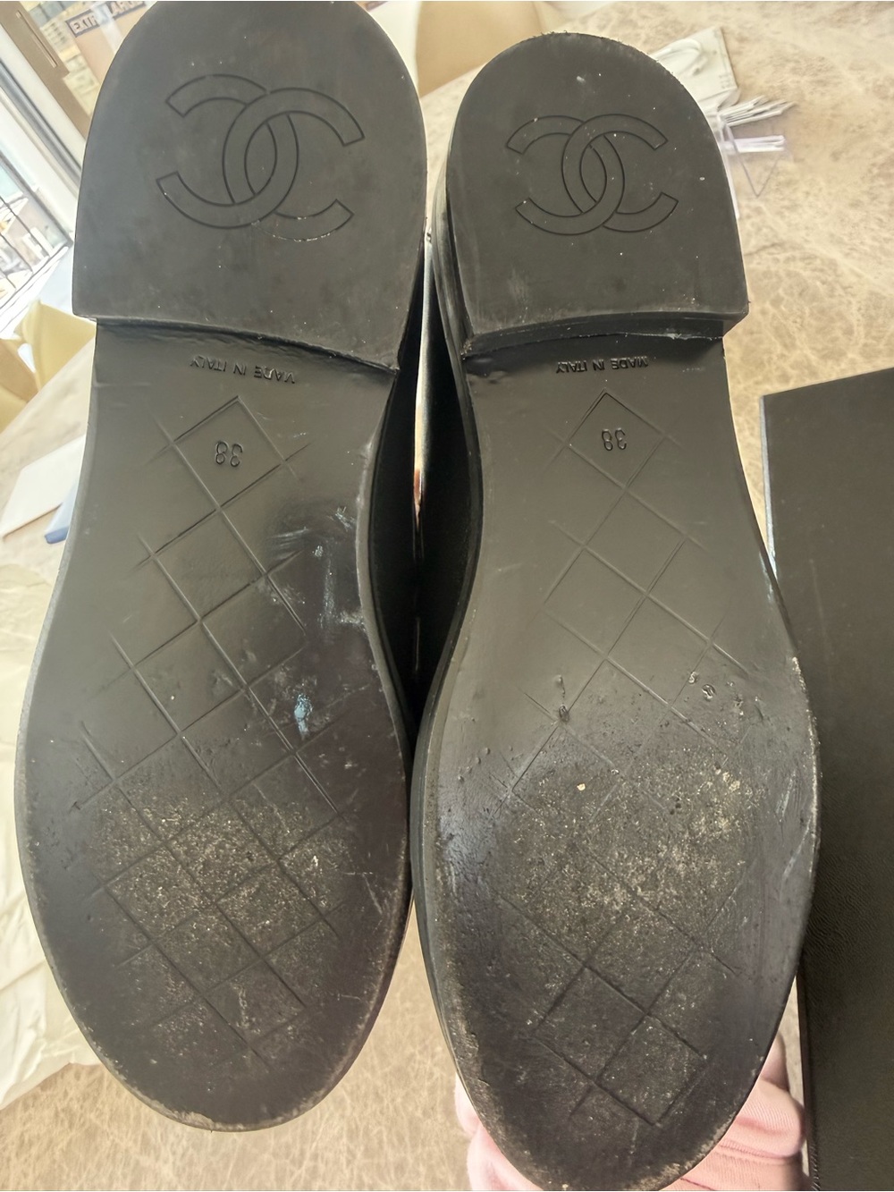 CHANEL Black Quilted Leather Loafers with Gold CC Emblem Worn Once - Picture 4 of 4